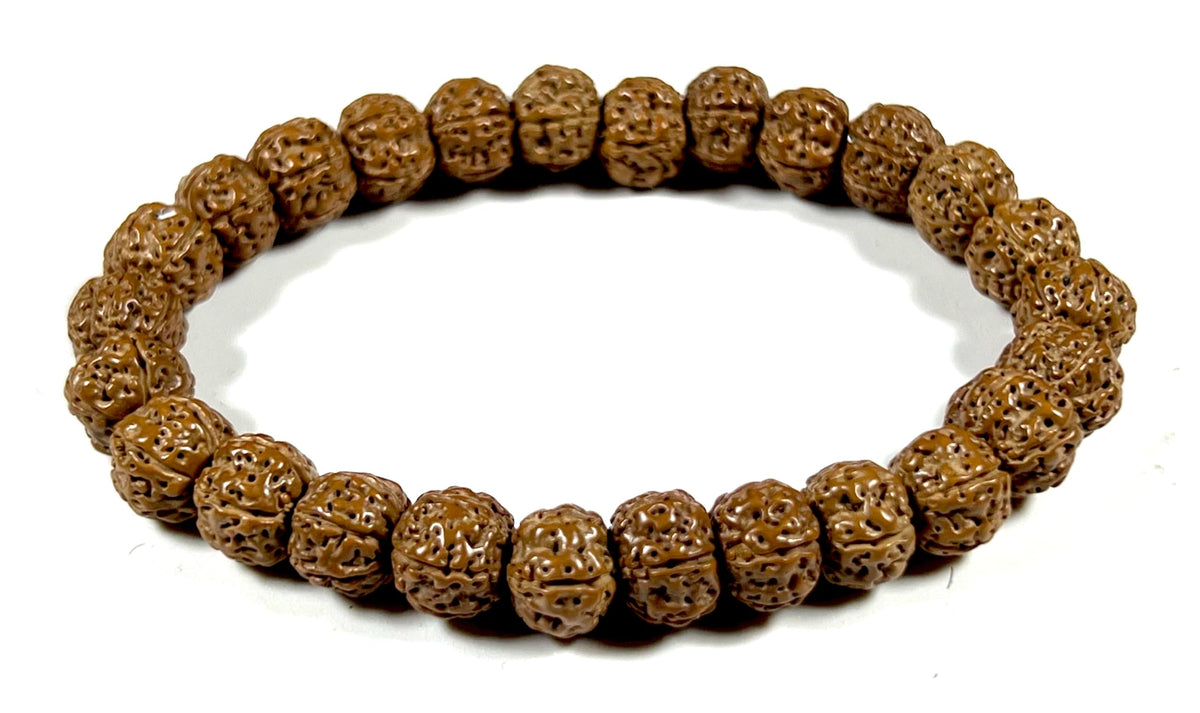 AWAKEN YOUR KUNDALINI 5 Mukhi Chikna Pathri Rudraksha Bracelet - AAA Grade 8mm Rudraksh Beads - Root Chakra Balance & Universal Sun Sign - Cultivate Spiritual Growth - Handmade
