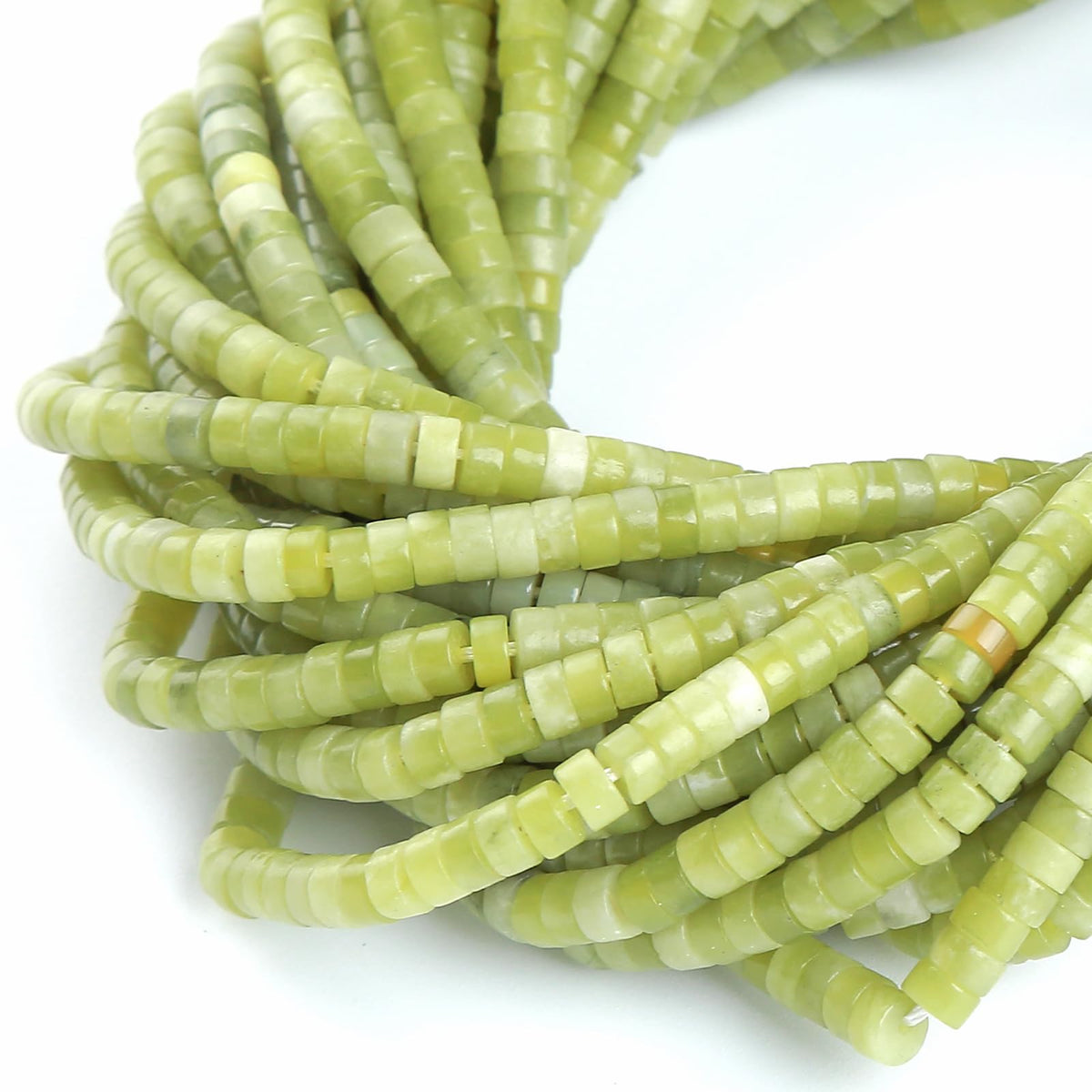 150pcs 2x4mm Natural Chinese Green Jade Tube Shape Beads Loose Flat Round Cylinder Flat Spacer Green Stone Beads for Bracelet Earrings Jewelry Making