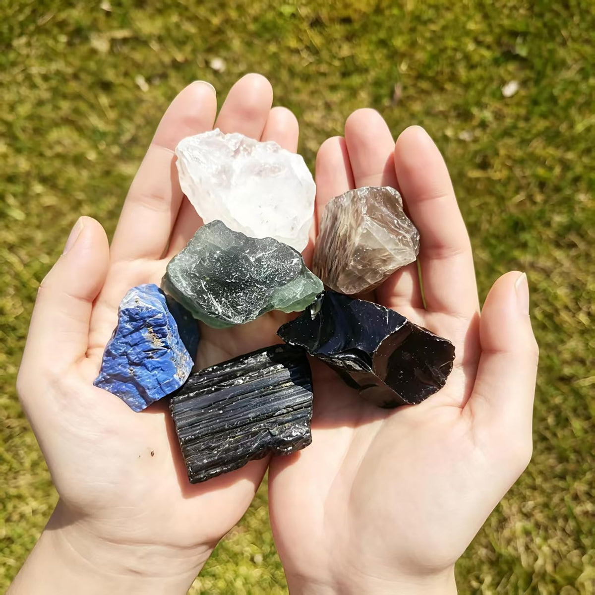 Crystal for Guardian Coven, Natural Raw Crystals 1.2-2″Set of 6 Black Tourmaline, Obsidian et. Protection Stones for Negativity Repel, Aura Shield & Home Purification