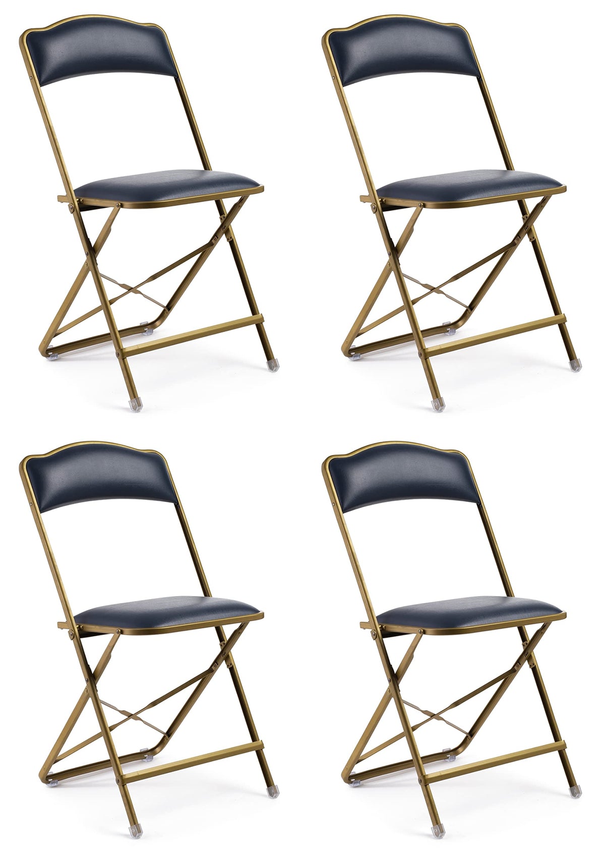 Folding Chairs with Padded Seats 4 Pack - Foldable Chair with Heavy-Duty Steel Frame, Elegant Party Bridge Chairs, Metal Chair for Outside, Home, Office, Indoor & Outdoor Events - Gold/Navy