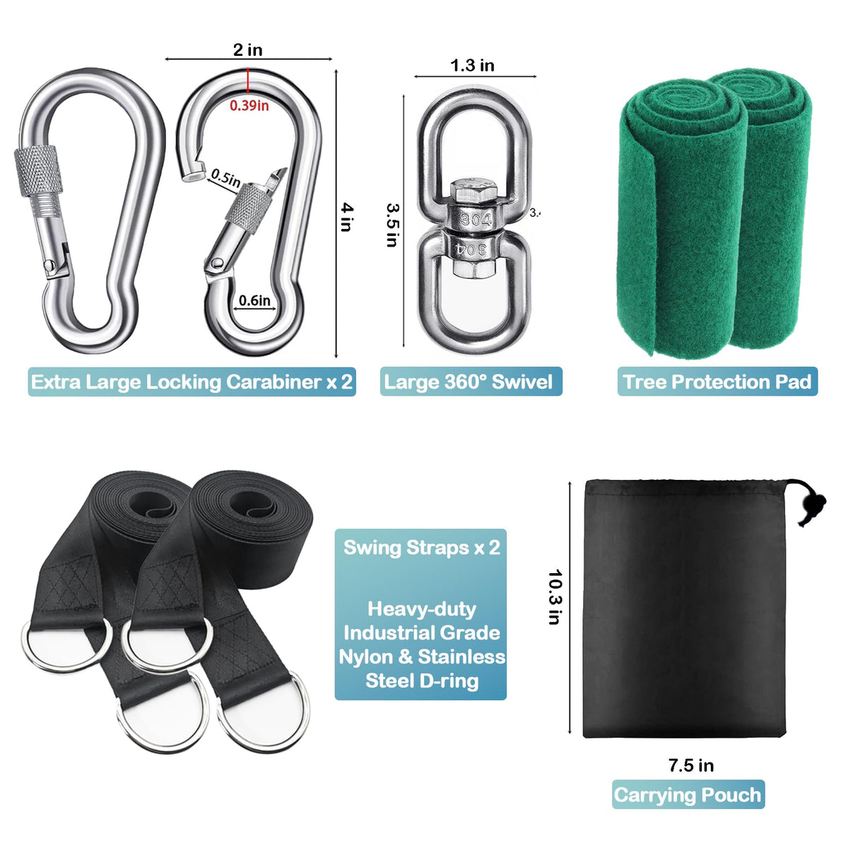 igolfluck Tree Swing Straps Hanging Kit 4FT/8FT/15FT/20FT/25FT, Extra Long Tree Swing Straps Holds 5500 lbs with Lock Carabiners & Tree Protectors, Safer for All Swing & Hammock (20FT)