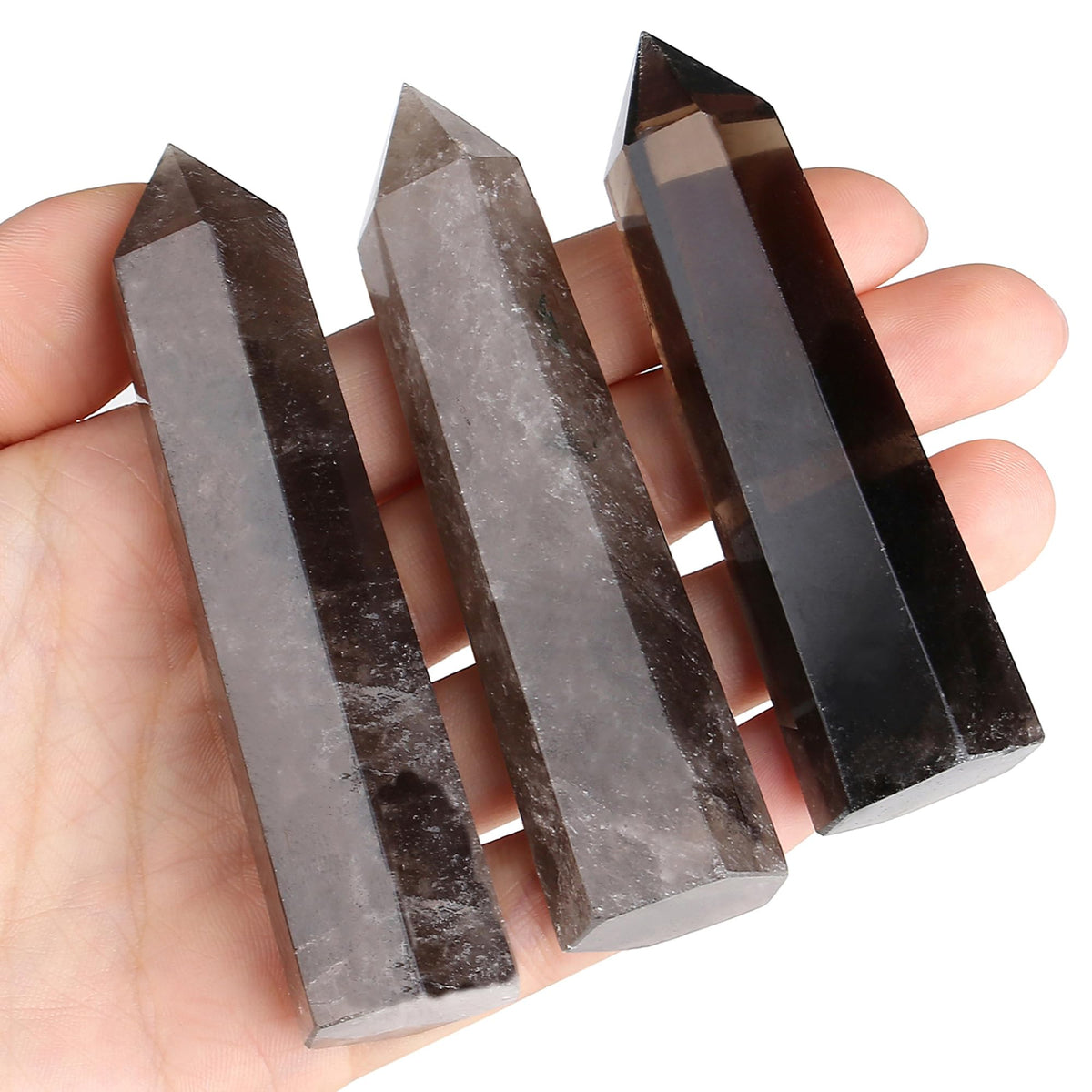 ZHIYUXI 3.7-4" Smoky Quartz Crystal Wand Hexagonal Pointed Healing Crystals Tower Stone 1 Pc Large Crystals Reiki Energy Balancing Meditation Therapy Gemstones Decoration Stones Gifts