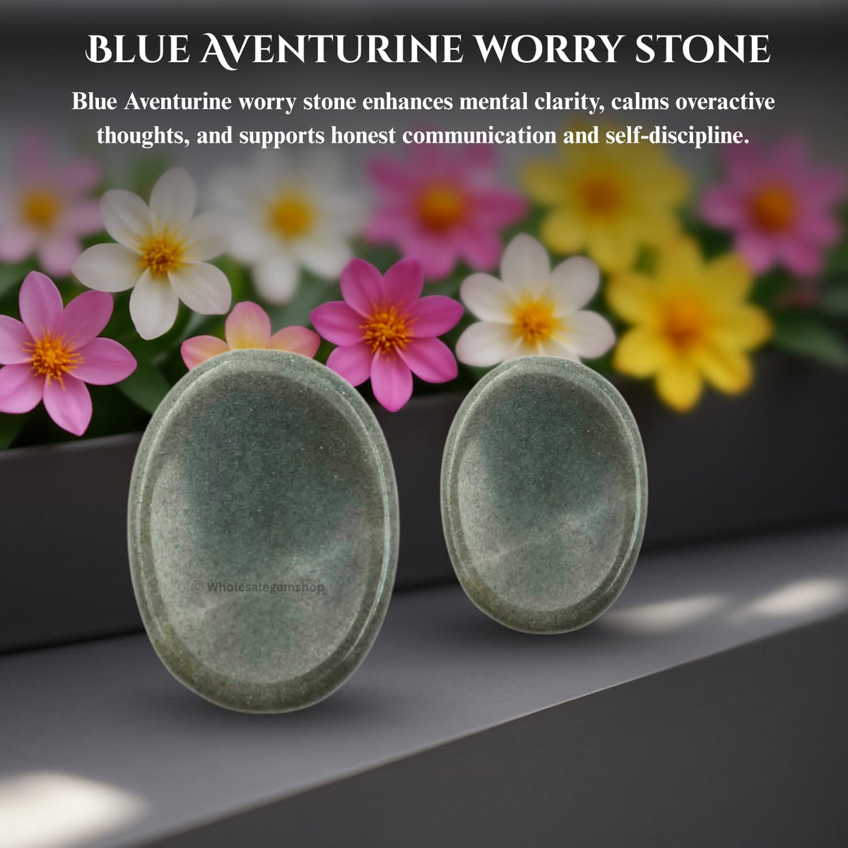 GEMSCITE Blue Aventurine Thumb Worry Stones Metaphysical Gemstone Crystal Healing Reiki Men Women Gift FENG Shui Positive Energy Love Wellness Palm Stones Wicca Powerful
