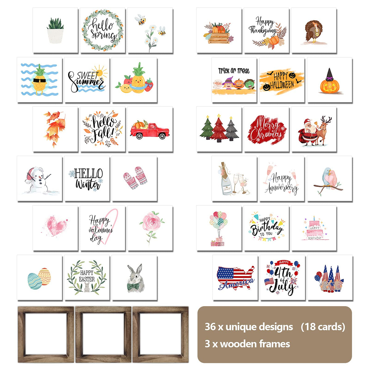 Spring Decor Farmhouse Summer Home Decor Signs 36 Interchangeable Sayings with 3 Wooden Frames for Office and Living Room Tiered Tray Decor Table Desk Wall Decor Seasonal Decoration Holiday Gift