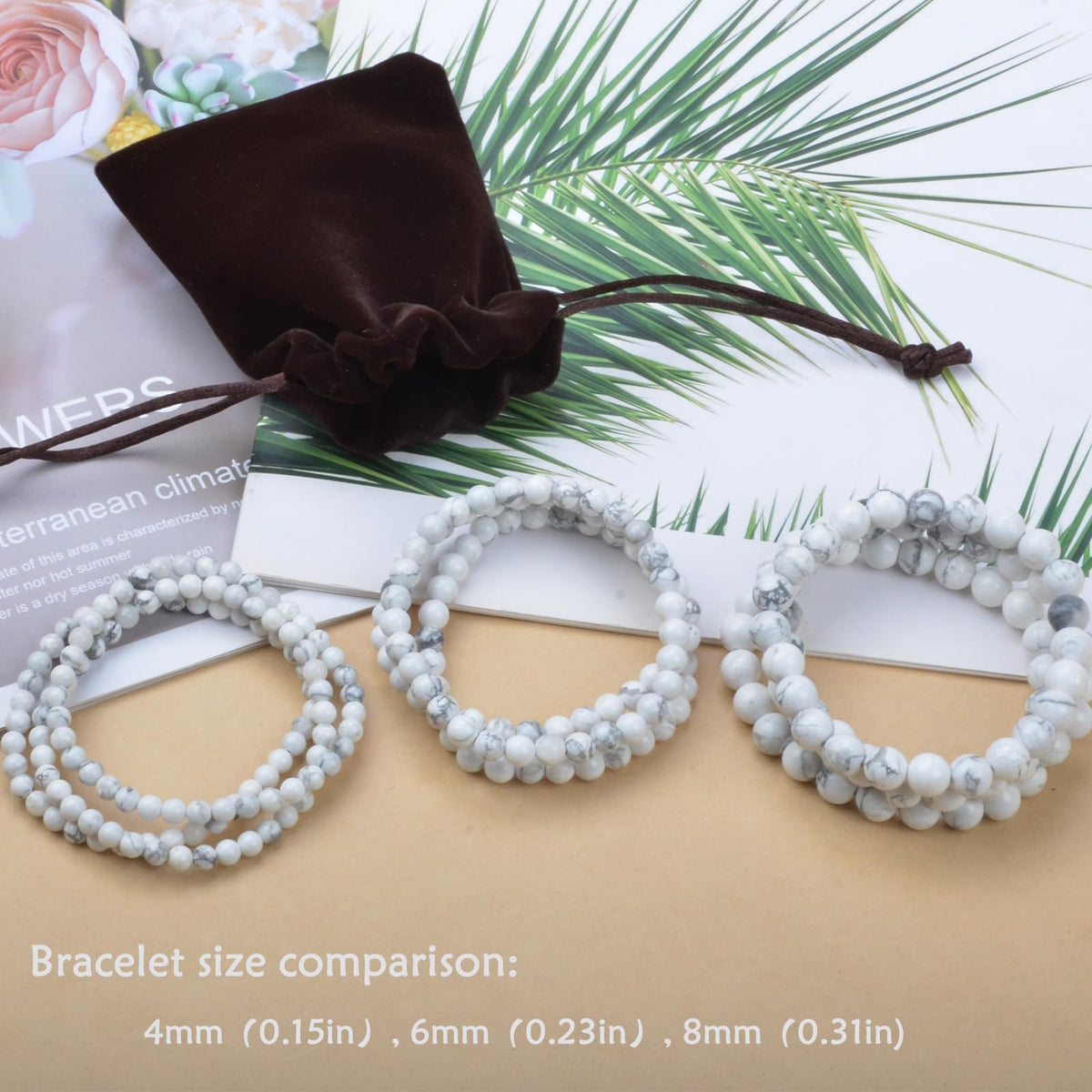 CHCCOYE 4mm Natural Healing Gemstone Bracelet Handmade Yoga Stretch Elastic Bracelet Stress Relief Crystal Jewelry for Men and Women (4mm, Howlite)