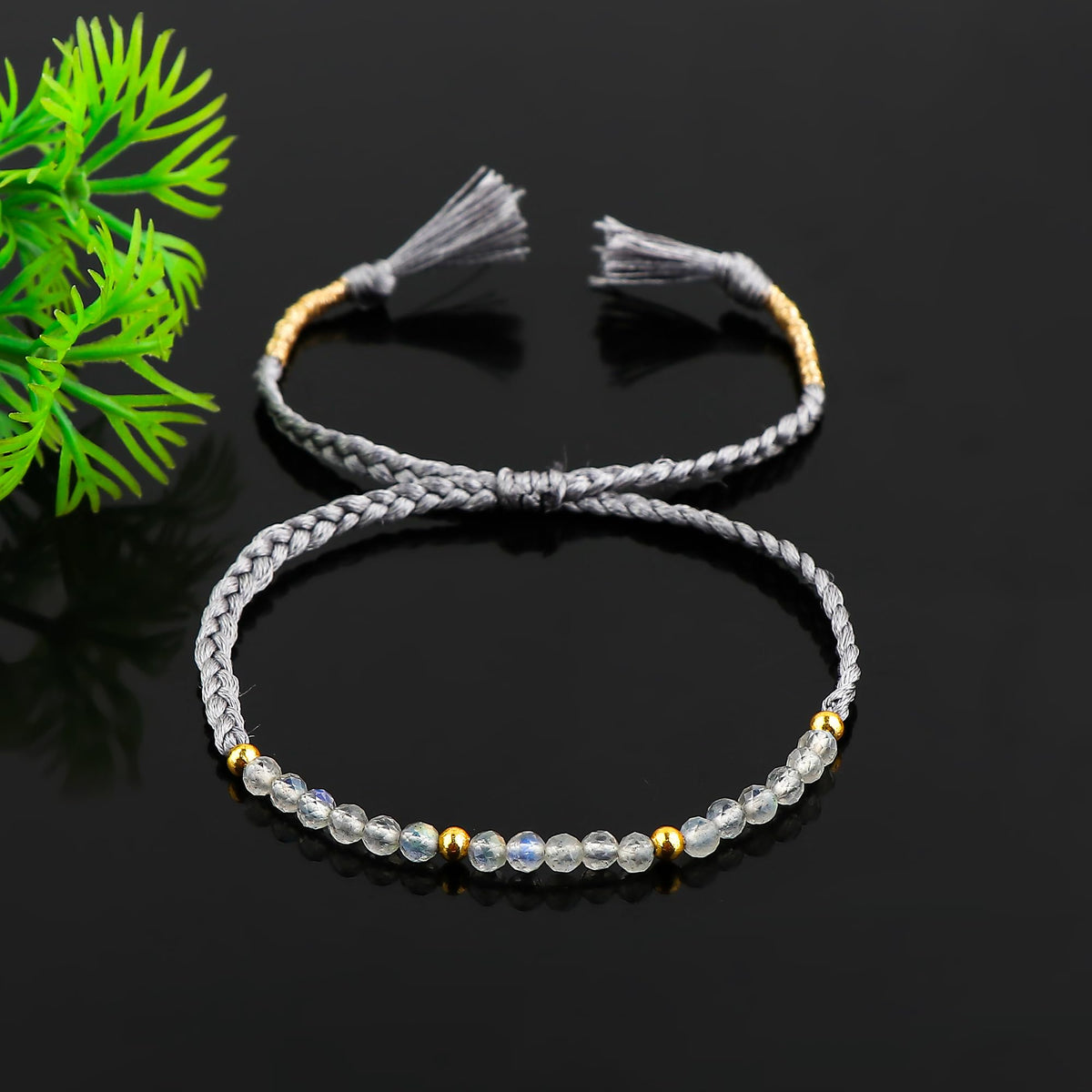 GEMSYMPHONY Labradorite Gemstone Beads Braided Bracelet – 3.5mm Natural Stone Beads, Handmade Adjustable Braided Rope Bracelet, Healing Crystal Jewelry for Men & Women, Unisex Boho Gift (Labradorite)