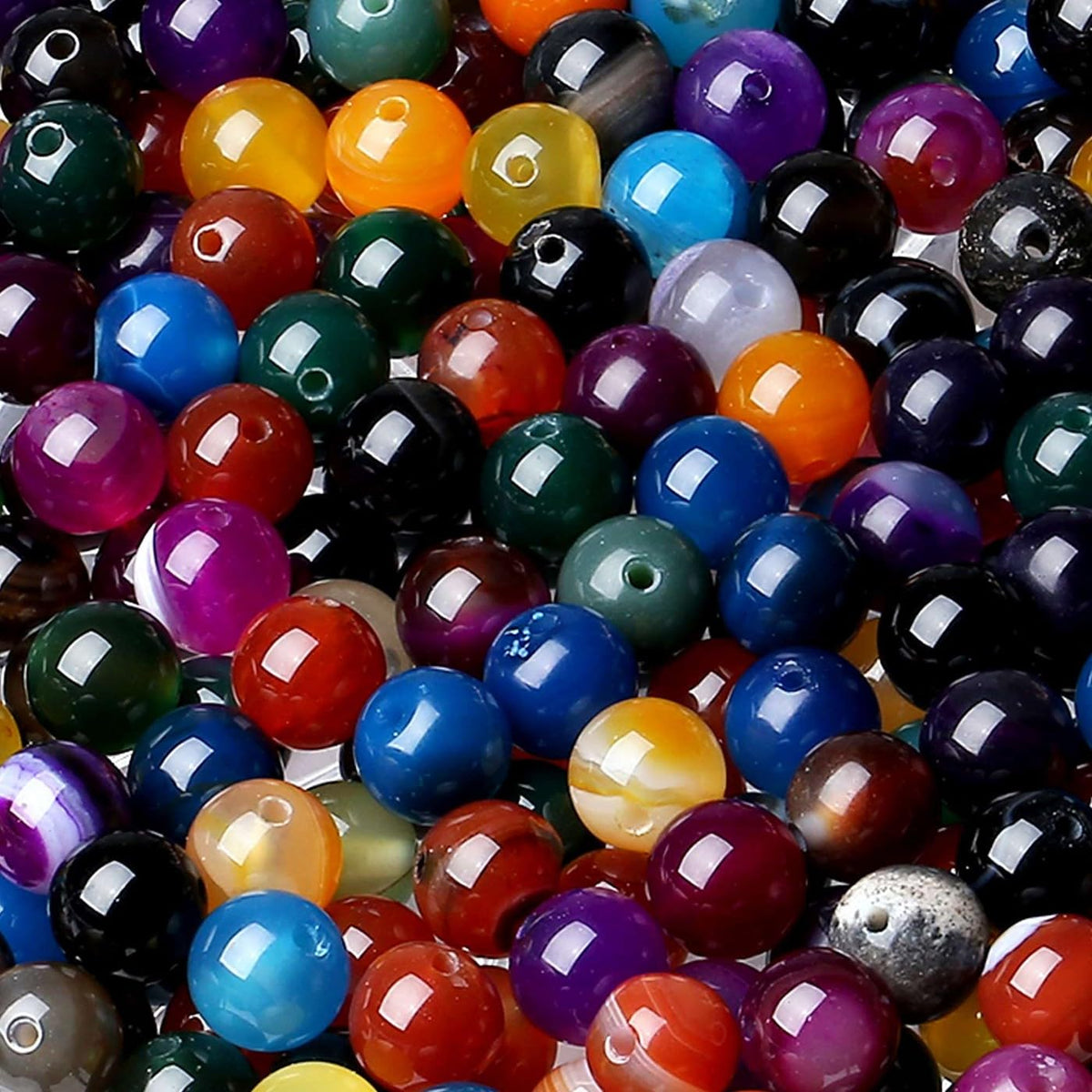 LAIDANLA Colorful Agate 6mm Natural Stone Beads Round Loose Gemstone Stone Beads for DIY Bracelet Necklace Earrings Jewelry Making Polishing Genuine Real Beading Crystal 96PCS 2 Strand 32"