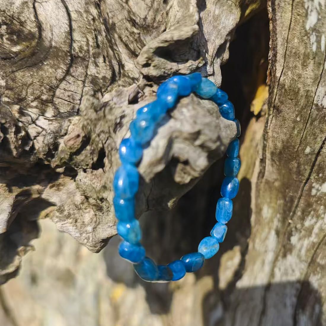 Blue Apatite Chips Bracelet 6MM | Natural Throat Chakra Crystal Beads Handmade Manifestation Motivation Bracelet - Adjustable Spiritual Jewelry | Beading Tool Kit - Fits for 6-7" Small Wrist