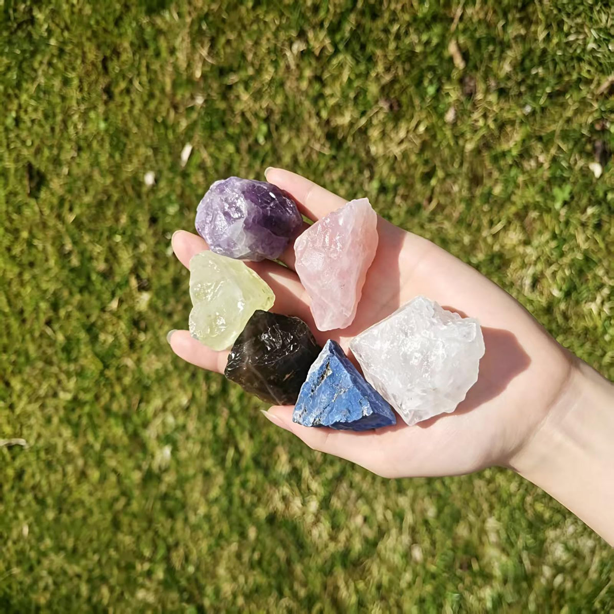 Calming & Healing Crystal Set, Natural Raw Crystals 1.2-2″Amethyst, Smoky Quartz et. Stress Relief Stones for Anxiety, Mood Lifting & Relaxation