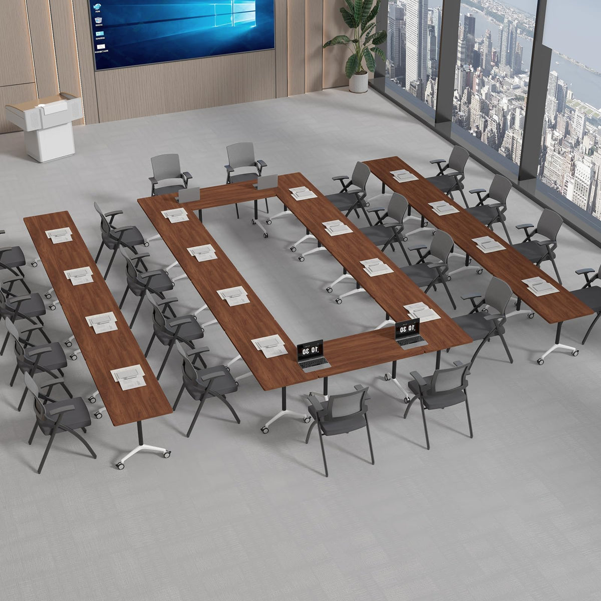 rzoizwko 55.1" Folding Conference Table with Wheels,2 Pack Heavy-Duty Flip-Top Reconfigurable Training Table System,Rolling Conference Room Tables for Office, Classroom & Meeting Rooms