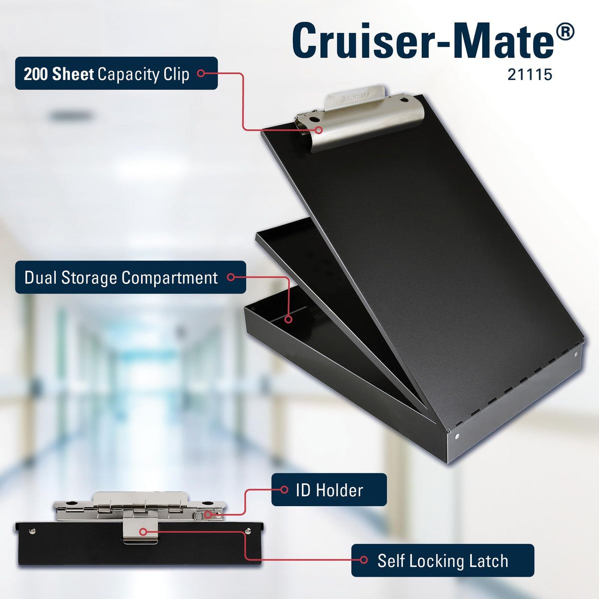 Saunders Cruiser-Mate Black Aluminum Clipboard with Storage, Dual Tray Nursing Folio, HIPAA Compliant Medical Chart Holder, Heavy Duty Recycled Metal, Self-Locking Latch, Made in USA