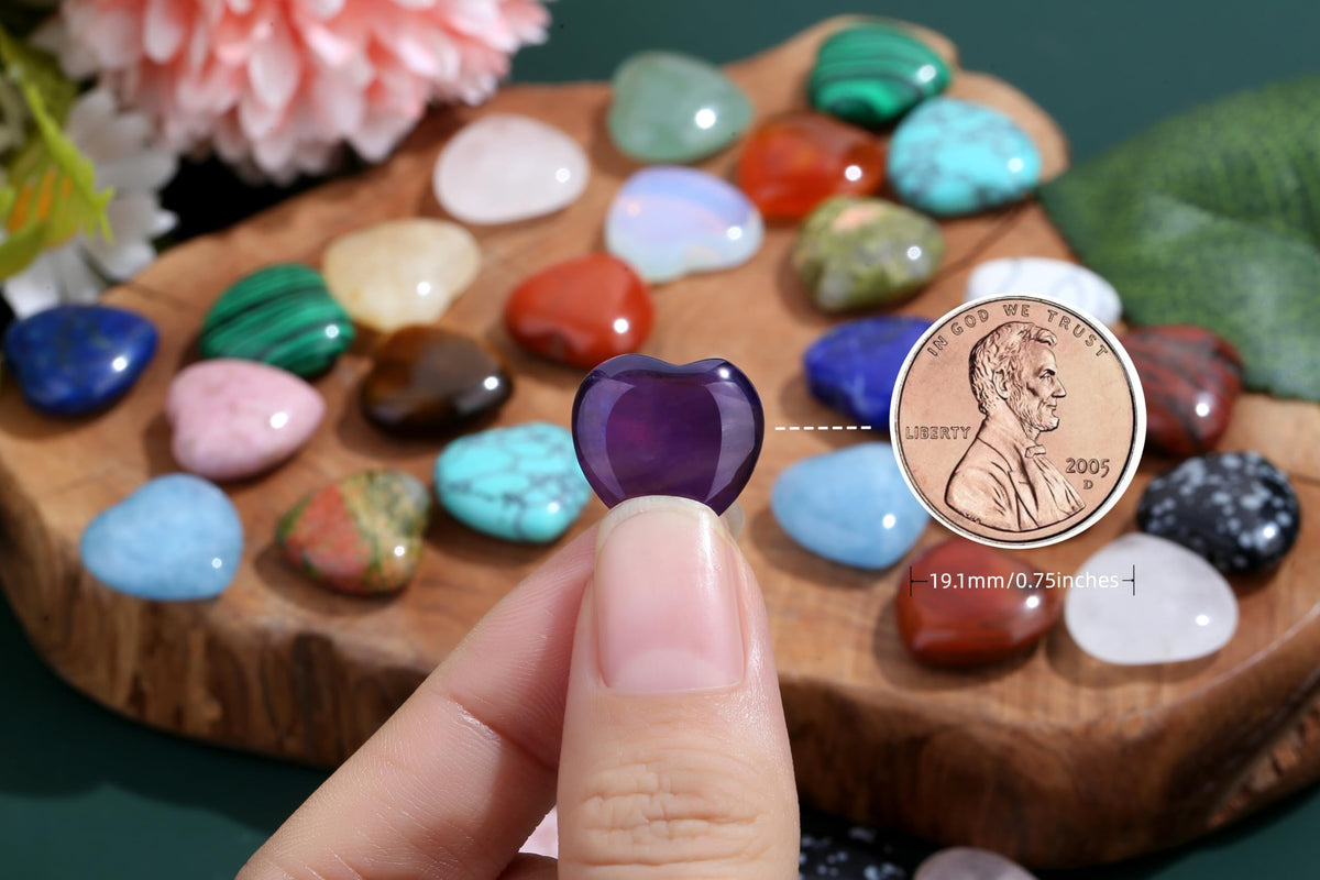 NUKAYAI 20PCS Crystals and Healing Stones Trinkets Healing Crystal Hearts Heart Natural Gemstones Reiki Rose Quartz Amethyst Polished Wholesale Set Balancing Trinket Mothers Day Bulk Gifts for Women