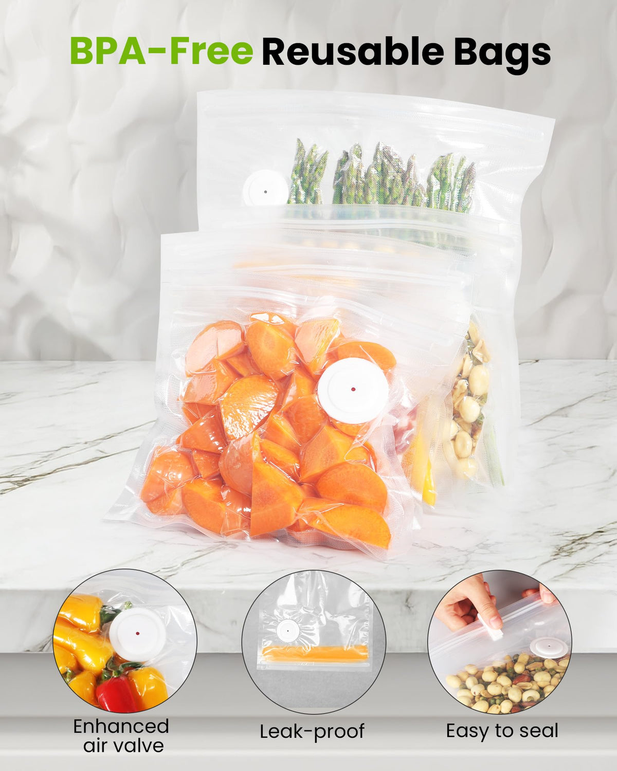 FEPPO Vacuum Sealer for Food with Visible Water Tank, Handheld Saver Compact Vacuum Sealer Machine with 30 Reusable Bags for 6X Preservation & Fresh, White