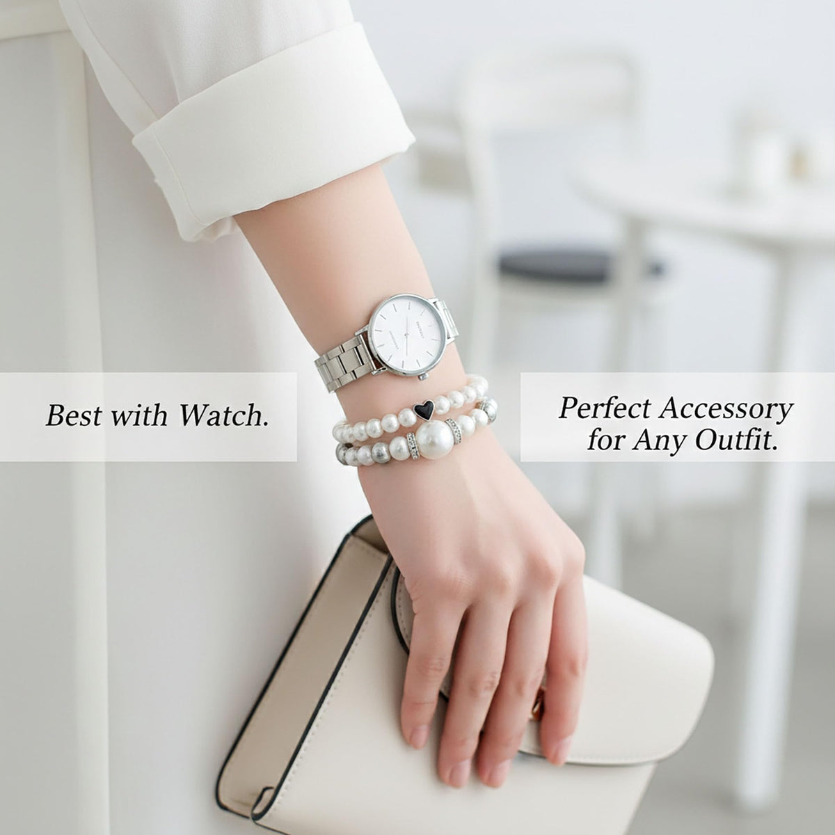 GIYAWA 8pcs Sliver Faux Pearl Bracelets for Women, Stackable Stretchy Bridal Jewelry Set, Elastic Layered Bracelets for Wedding Bridesmaid Party Prom Christmas