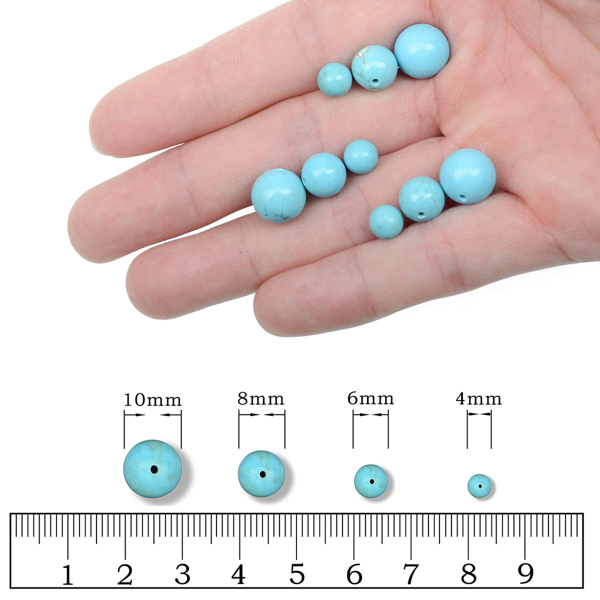 AD Beads Natural Gemstone Round Loose Beads 15" for Bracelet Necklace Earrings Jwelery Making Crafts DIY (10mm, Blue Turquoise)