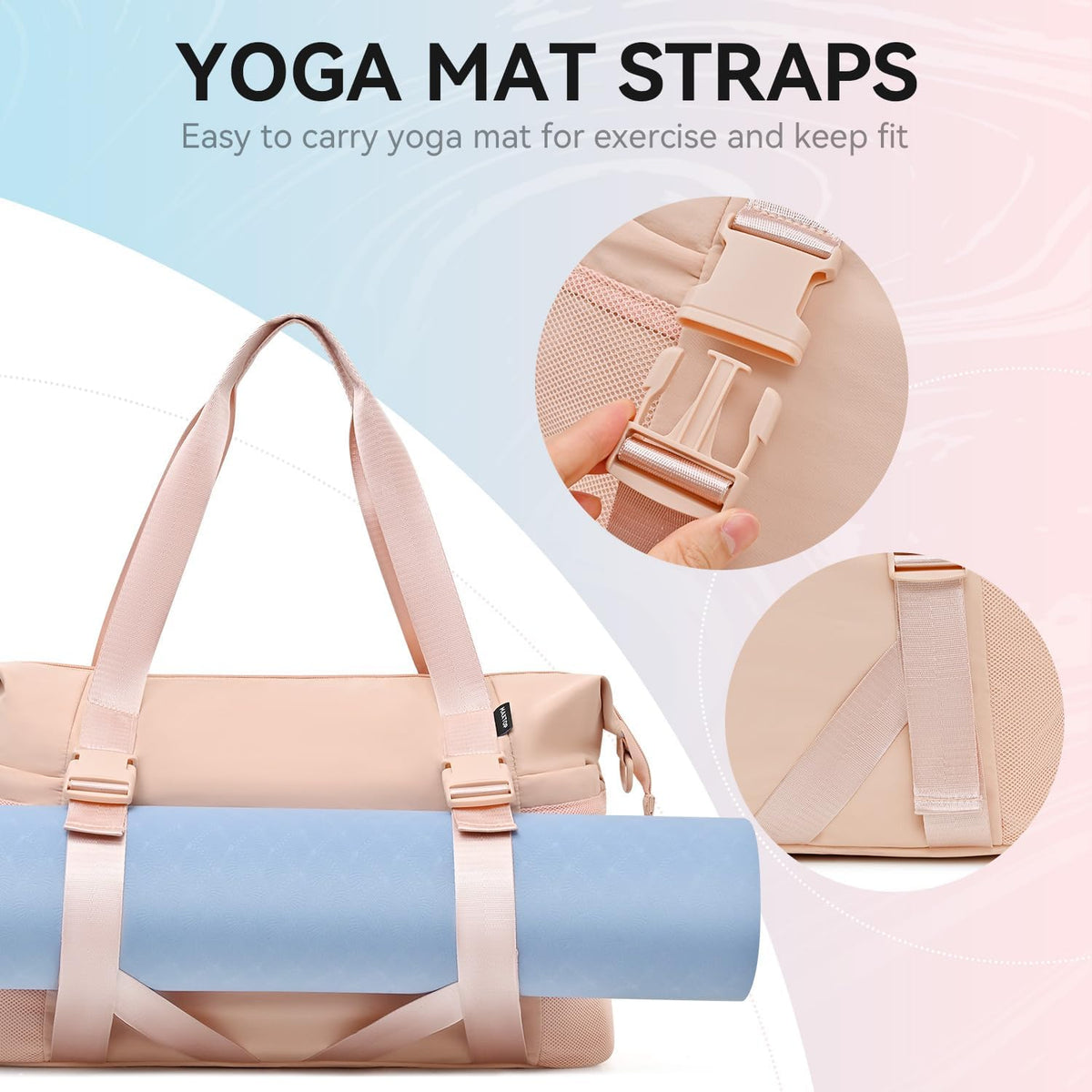 MAXTOP Gym Tote Bag for Women Pink Travel Duffle Bag with Yoga Mat Holder, Ideal for Yoga Accessories Workout Overnight Gymnastics Exercise Dance