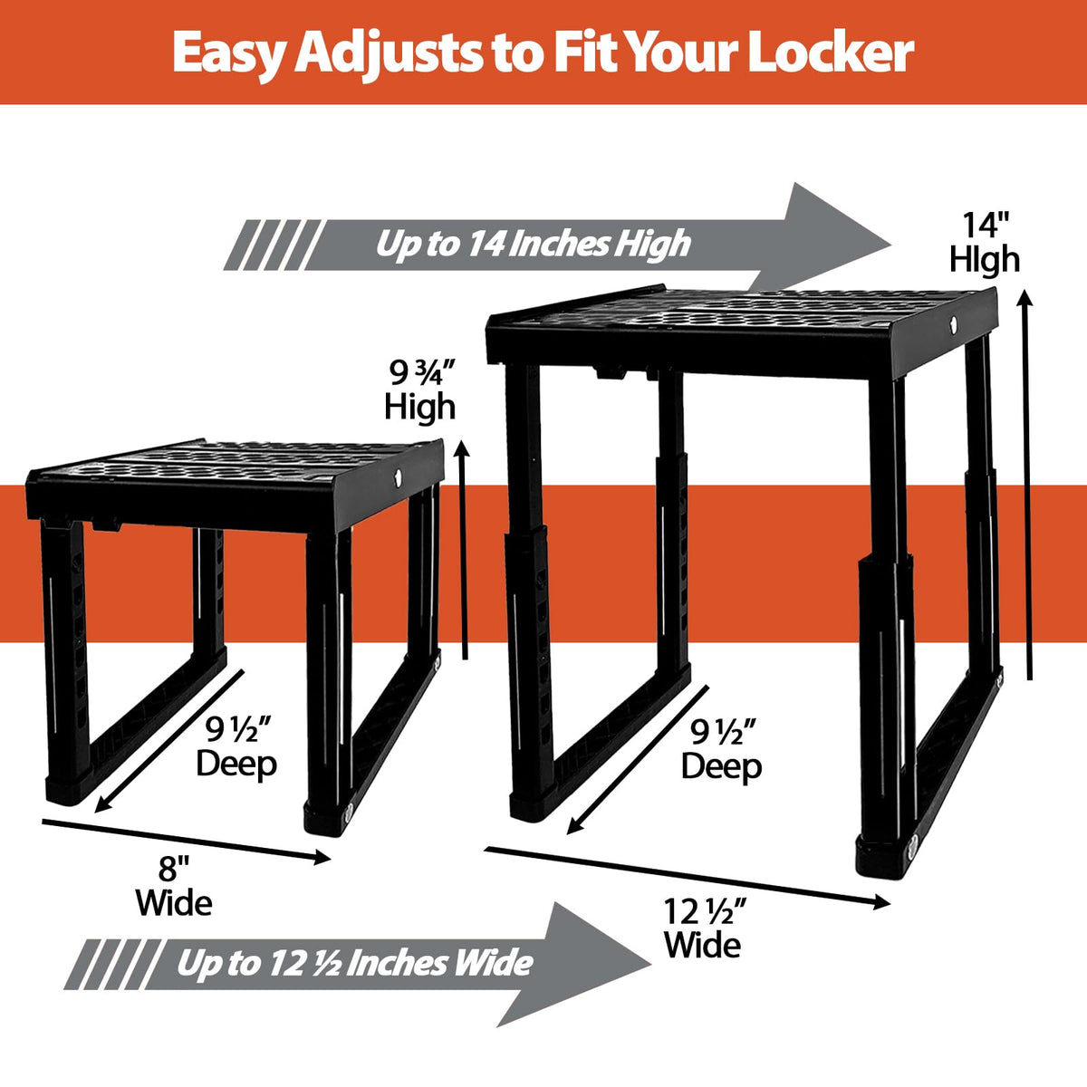 ABLinox Locker Organizer Shelf， Adjustable Width and Height, Stackable, Ideal Locker Shelf for School, Office, Gym Lockers, or Even Kitchen Cabinets & Under Sink Organization (White 2 Pack)