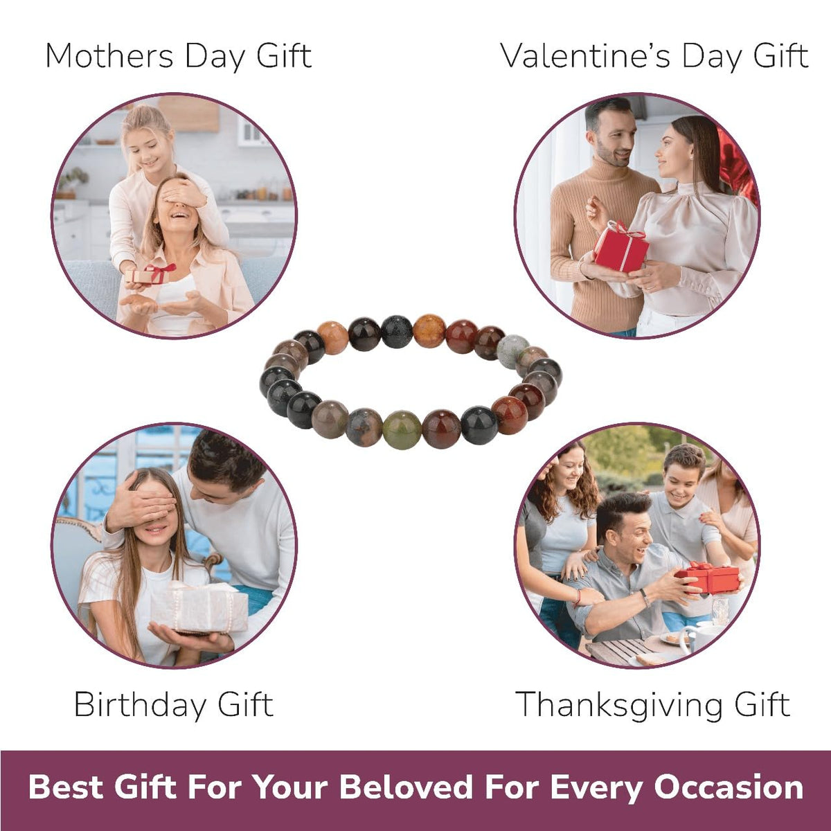 Crystal Vibe Stability Bracelet – Indian Agate Bracelet for Strength, Calm & Balance – Natural 8mm Gemstone Beads Bracelet for Men Women