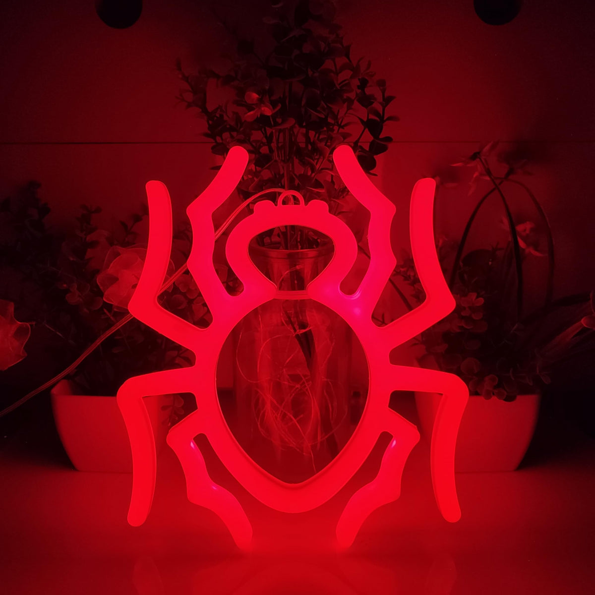 JYWJ Spider Double Sided Neon Signs,USB or 3-AA Battery Powered Neon Light,LED Desktop Wall Decoration,Various Parties,Decoration Of Business Premises(Red)
