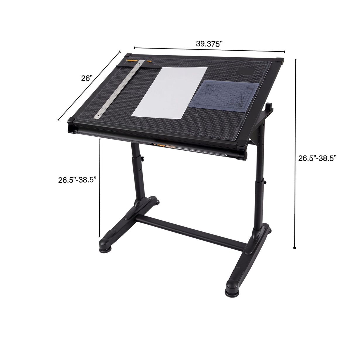 Stand Up Desk Store Adjustable Height and Angle Drafting Table Drawing Desk with Large Surface (Black Frame/Black Top, 40" W X 26" D)