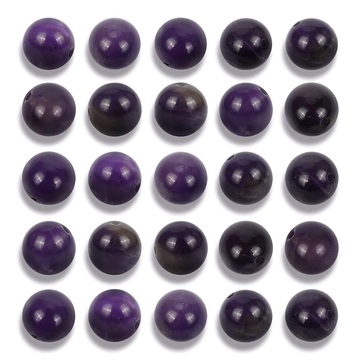 NITOPUPU 100Pcs 10mm Natural Smooth Amethyst Beads Round Loose Stone Beads for Jewerly Making with Crystal Stretch Cord