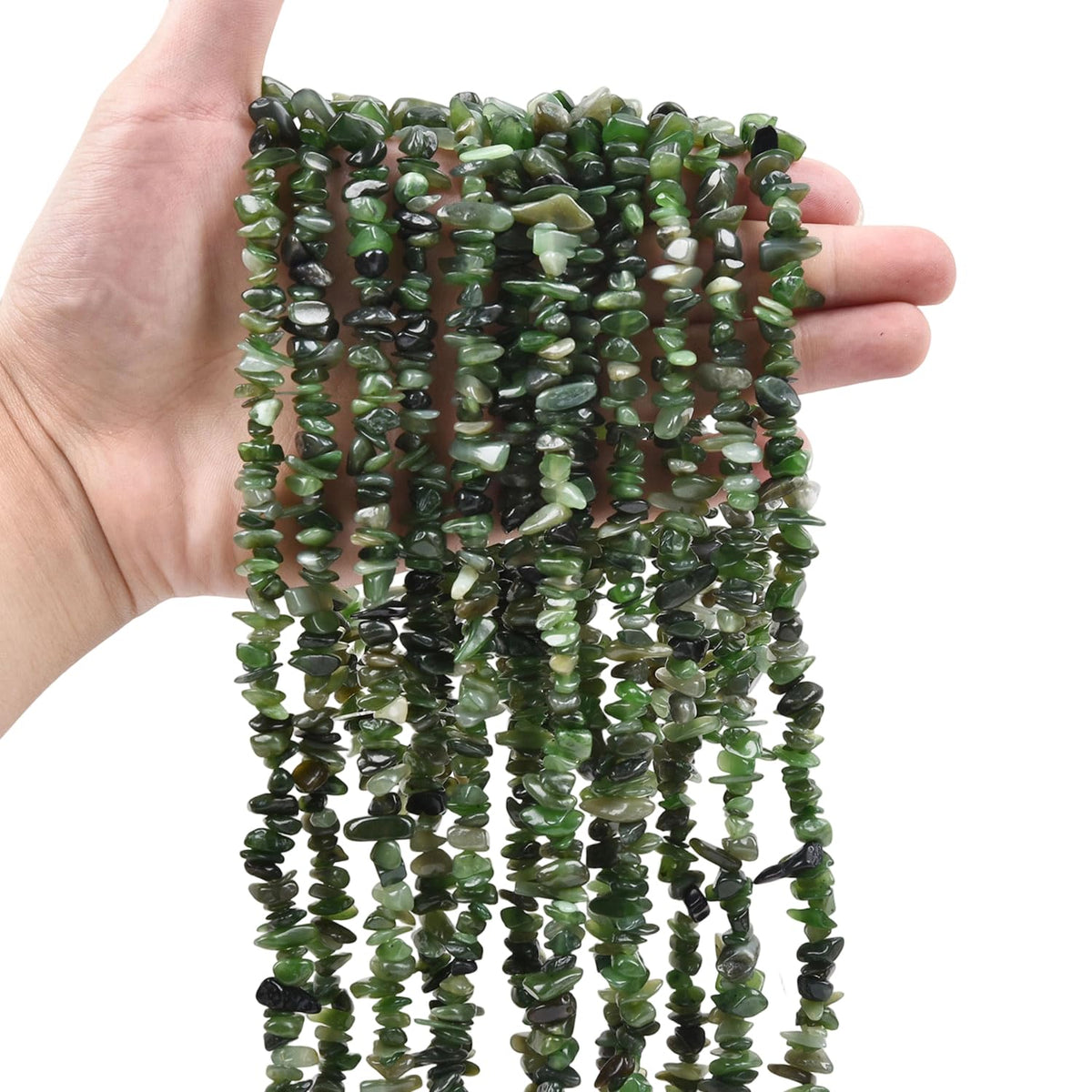 Natural Chip Stone Beads 450pcs Green Canada Jade Chips 5-8mm Genuine Real Irregular Healing Crystal Rocks Hole Drilled DIY Loose Gemstone Beads for Jewelry Making Bracelet Earrings Necklace Crafting