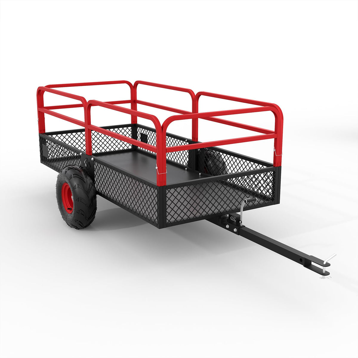 PeakPursuit Tow Behind Steel Dump Cart, Heavy Duty Yard Garden Trailer with Removable Sides & All Terrain Tires, Fits Lawn Mower, Tractor, Garden Cart, 1600 lbs 22 Cubic Feet, Red