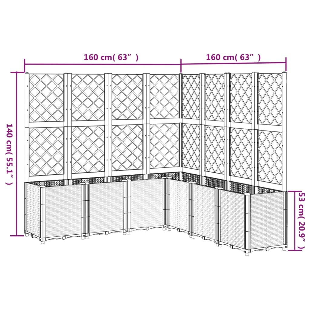 Foknhdi Brown 63 x 63 x 55 in Outdoor Garden Planter with Trellis, Modular Polypropylene Raised Bed for Climbing Plants, UV Stable Flower Box for Patio Balcony Terrace