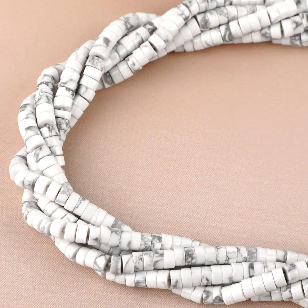 Natural White Howlite Heishi Spacer Beads Loose Semi Precious Flat Round Gemstone Disc Shape Stone for Beading Jewelry Making 4x2mm 15.5"