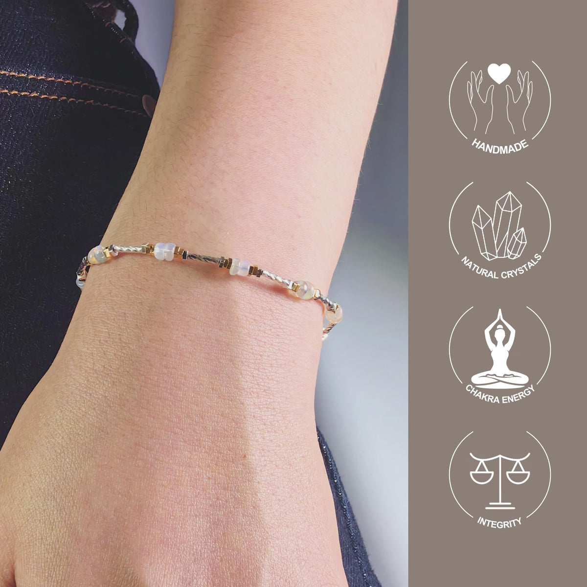 TAGREVO Natural Opal Crystal Faceted Flat Round Bead Bracelet, Gold & Silver Spacer Jewelry for Women, Handmade Sparkling Gemstone Gift for Office & Daily Wear