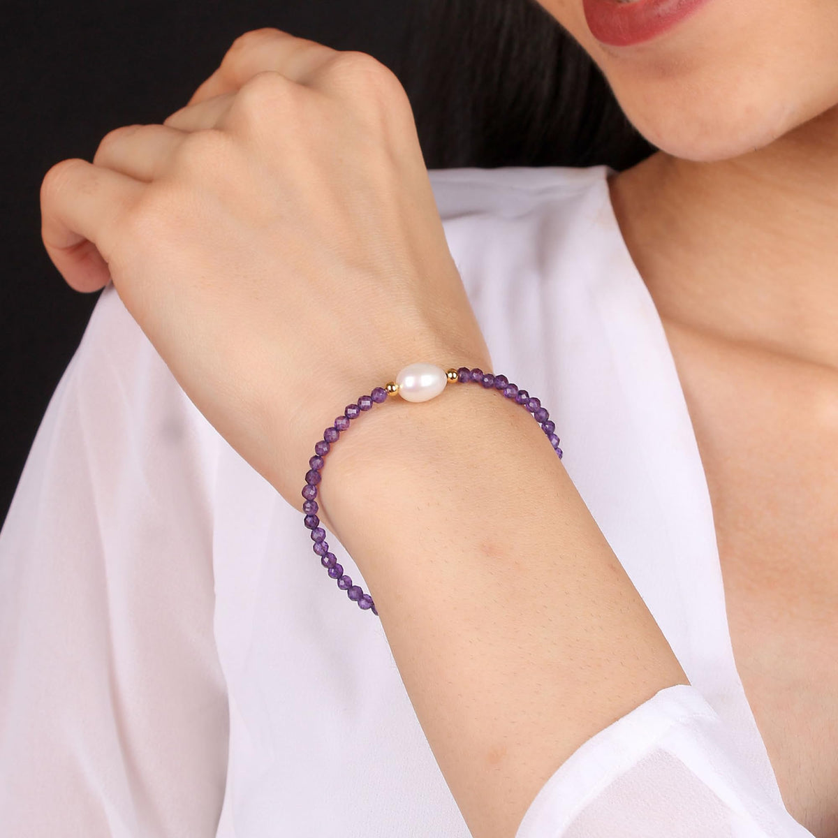 Gempires Black Spinel Beaded Bracelet with Pearl, Handcrafted Fresh Pearl and Gemstone Beads Adjustable Bracelet in 14k Hypoallergenic Gold Plated, Gift for Her (7.5 + 1 Inch Extender)