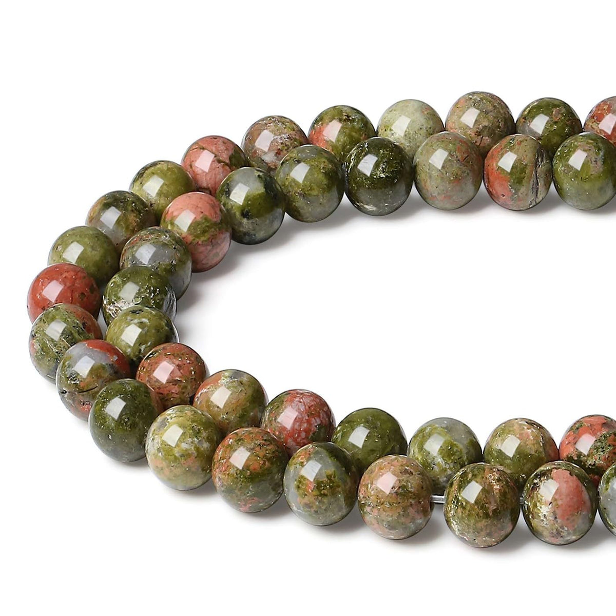 LAIDANLA Unakite 8mm Natural Stone Beads Round Loose Gemstone Stone Beads for DIY Bracelet Necklace Earrings Jewelry Making Polishing Genuine Real Beading Crystal 96PCS 2 Strand 32"