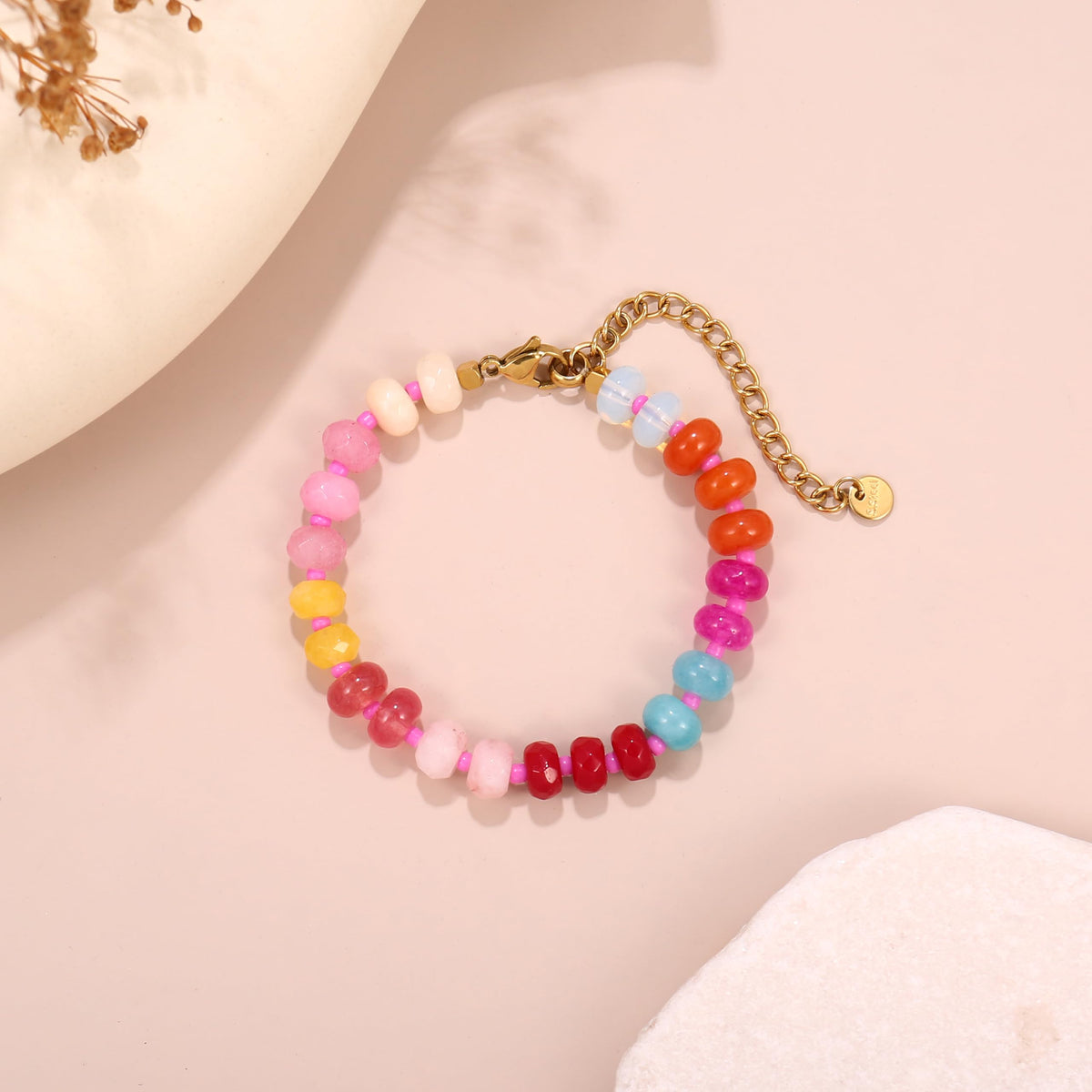 Badu Gemstone Beaded Bracelet for Women Colorful Natural Stone Freshwater Pearl Surfer Beach Rainbow Bracelet Jewelry Gift