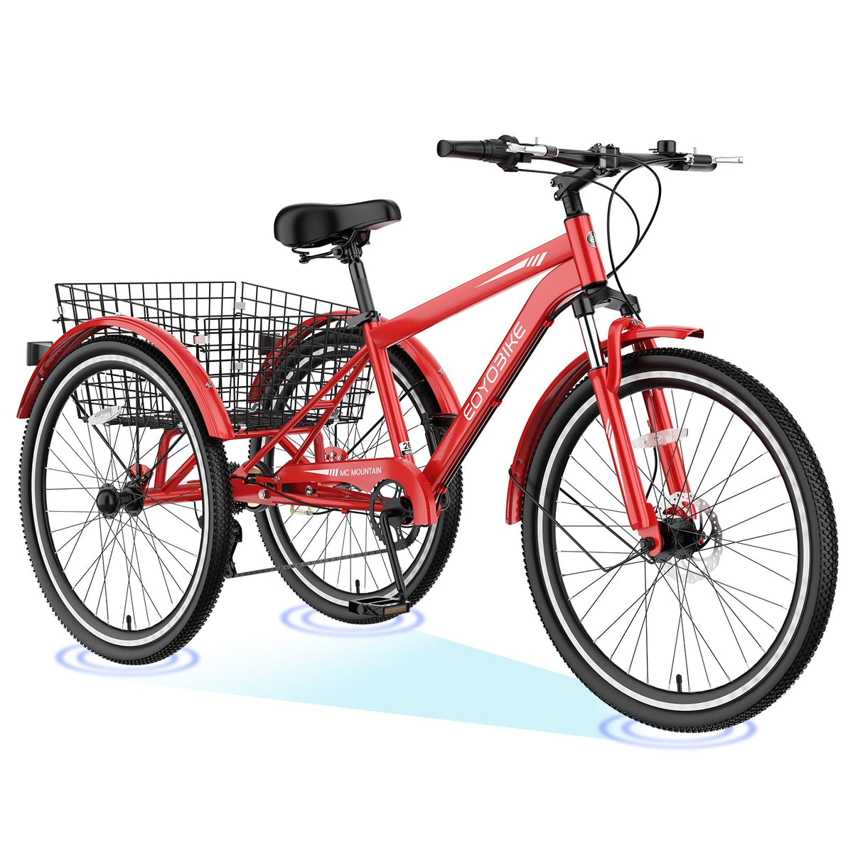 H&ZT Adult Tricycle, 3 Wheeled Bike, Trike Cruiser Bike, with 7-Speed Gear, Parking Brake Handle, Low Step, Large Rear Basket, Elderly Friendly, for Men, Women, and Teens
