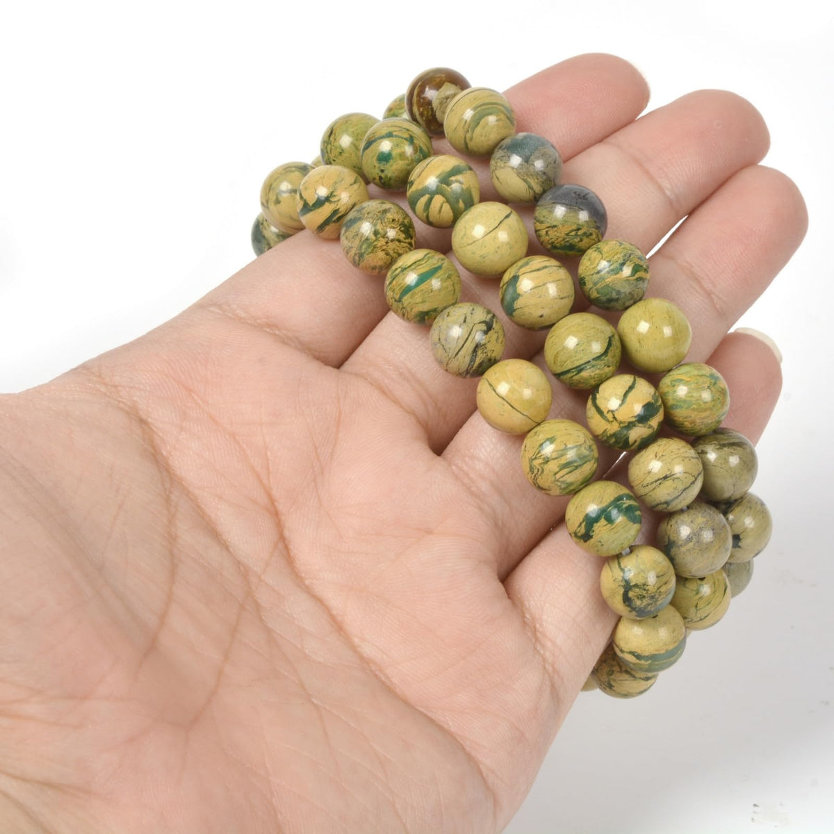 Justinstones Khaki Geen Serpentine Natural Gemstone Crystals Chakra Beads Bracelet Crystal Healing 10mm Round Stretchable Bracelet for Her Gift