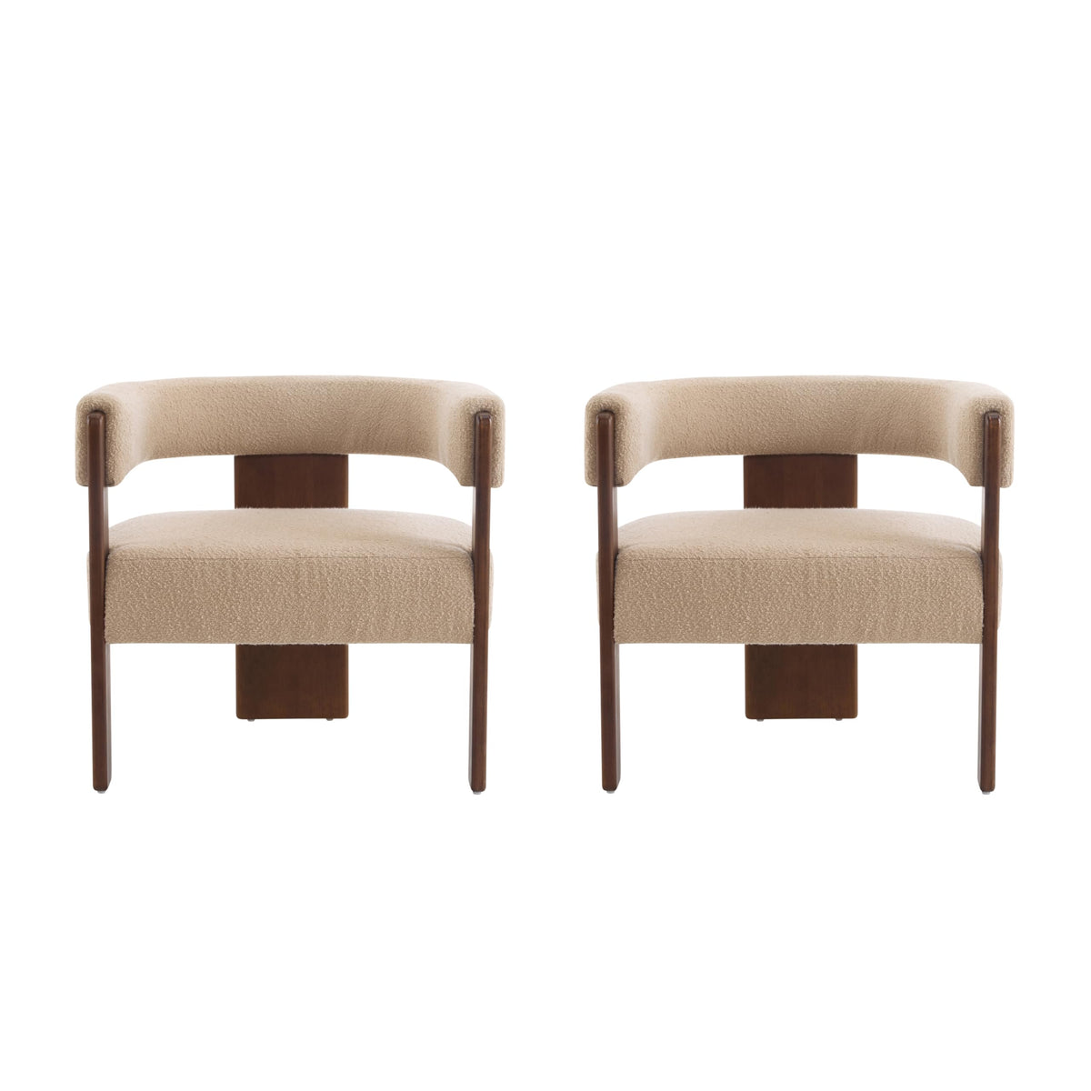 Christopher Knight Home Nettie Set of 2 Modern Accent Chair for Living Room, Boucle Single Lounge Sofa Chair with Wood Frame, Comfy Reading Chair, Lounge Armchair with Cushion, Light Camel + Walnut