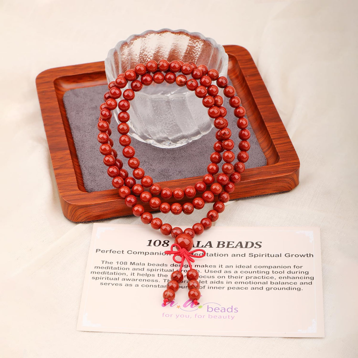AD Beads 6mm 108 Prayer Mala Red Jasper Elastic Bracelet - Stone Provides Calming Effects - Handmade Yoga Meditation Healing Power Energy Gifts for Unisex Adult.