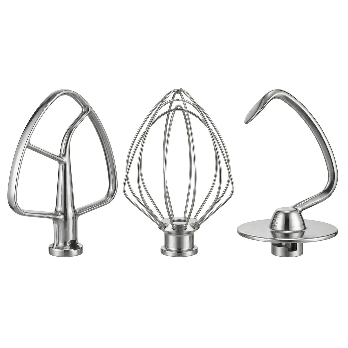 Guiyint Stainless Steel 3 Piece Mixer Attachments Kit – Replacement for KitchenAid Tilt-Head & Bowl-Lift Stand Mixers (4.5, 5, 6 Quart) – Includes Dough Hook, Flat Beater, 6-Wire Whisk