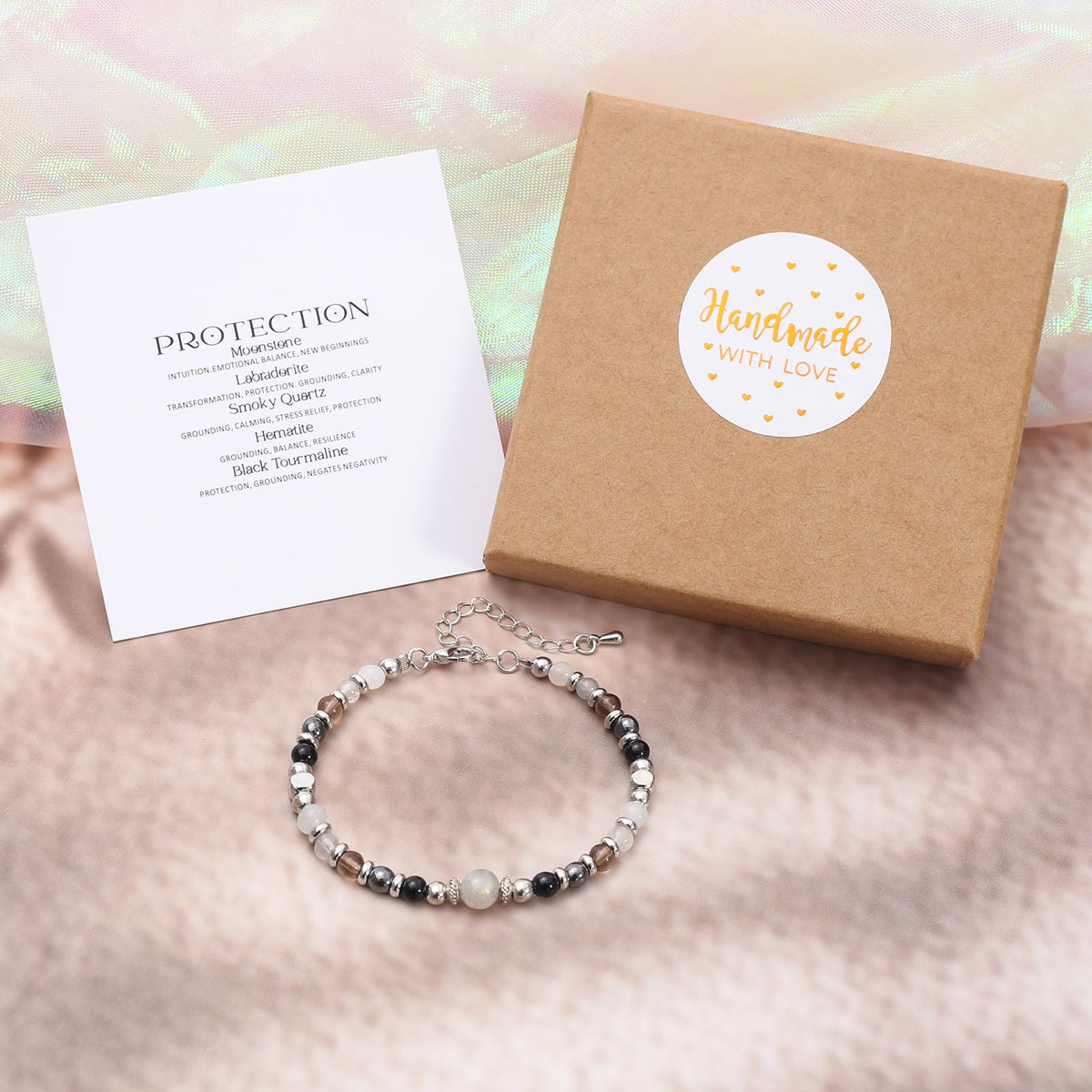 MTJAHPS Protection Bracelet, empath protection, black obsidian Crystals and Healing Stones Bracelet for Women ，Luck ，Anxiety and Stress Clam Bracelet