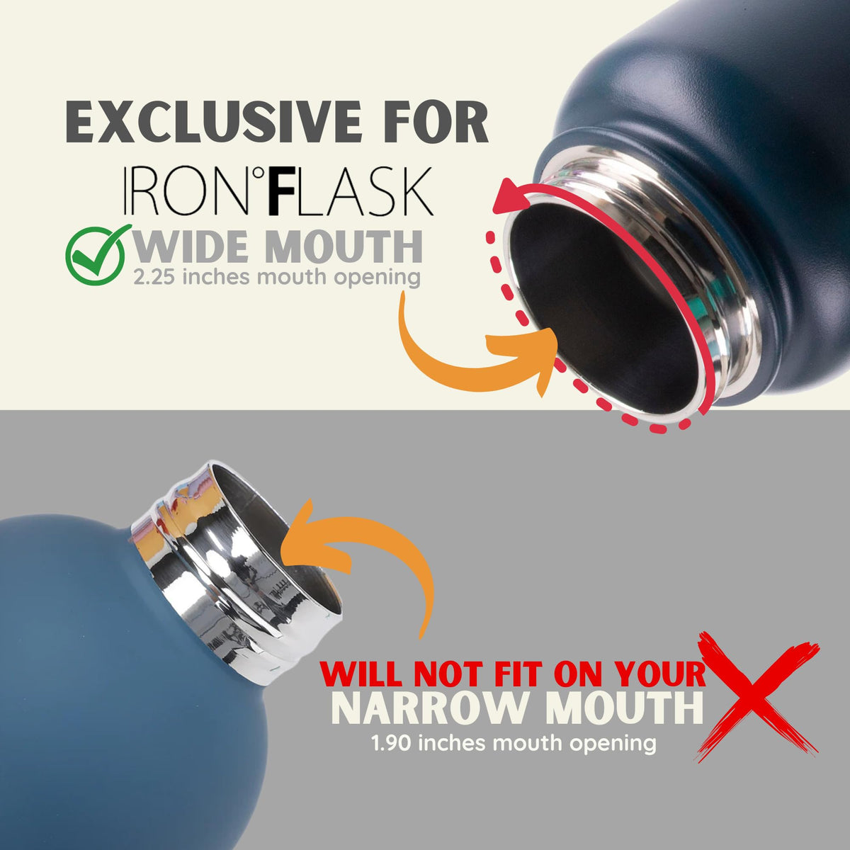 IRON °FLASK Spout Lid for Wide Mouth, Insulated Sports Water Bottles, Chug Lid, BPA Free 2 Lids (Midnight Black)