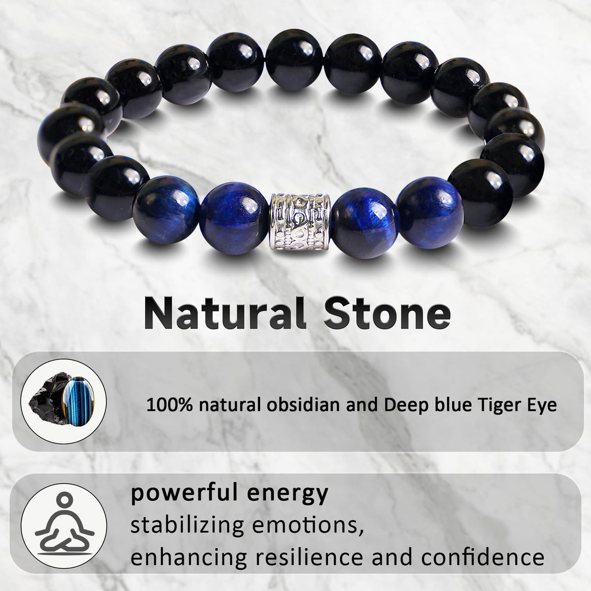 Tiger Eye Obsidian Beaded Bracelets For Men Gemstone Bracelets For Men &Women Fashion Natural Stone Men‘s Jewelry (blue & black)