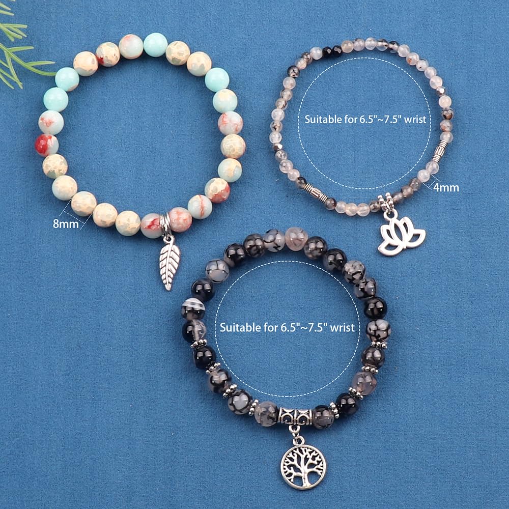 UEUC Tree of Life Yoga Healing Stone Bracelets,Multilayer Lotus Chakra Stone Reiki Bracelet Sets,Anxiety Crystal Natural Stone,for Women Stress Relief(#157)