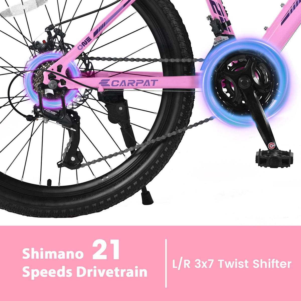 Ecarpat Women's Mountain Bike 24 Inch Wheels, 21-Speed Trail Commuter City Mountain Bikes, 15" Carbon Steel Frame Female Bicycles Disc Brakes Front Fork, Pink