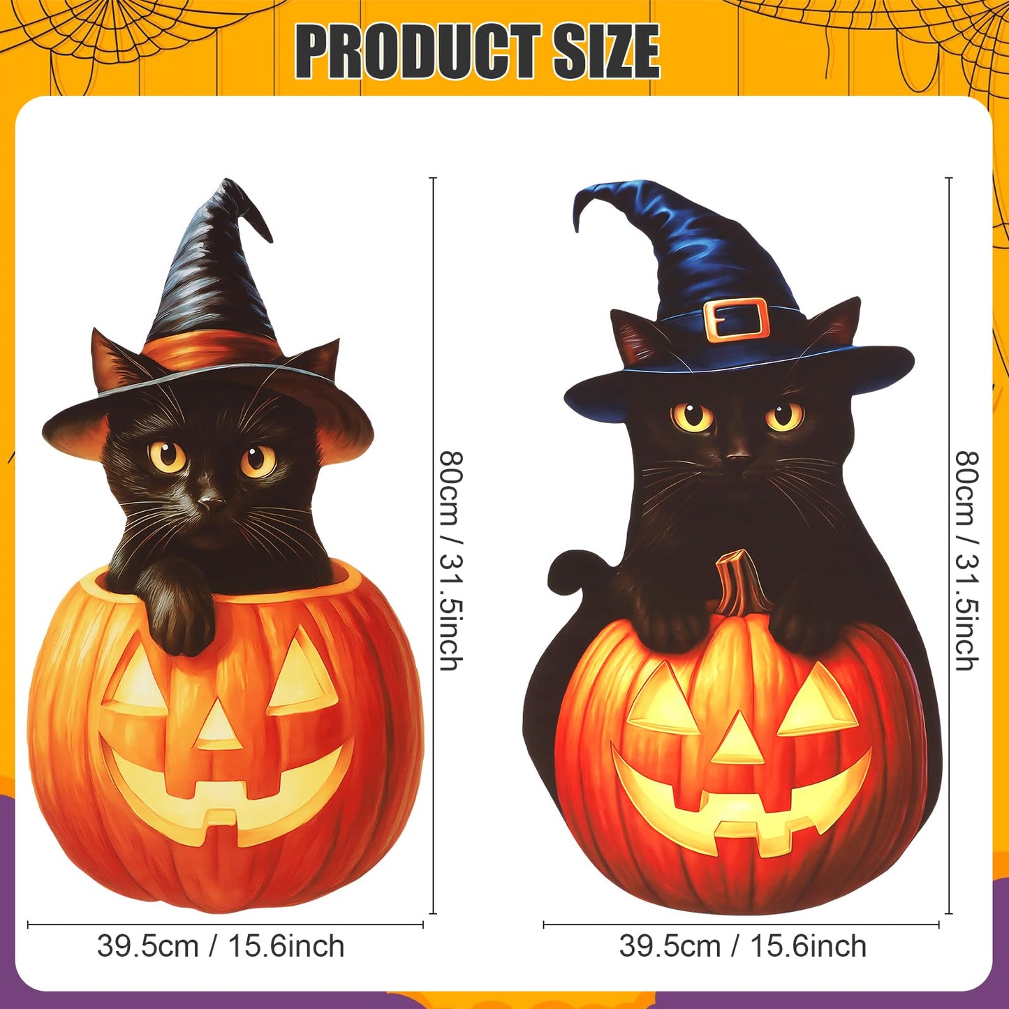 Large Outdoor Halloween Yard Signs, 2 PCS 31 inch Pumpkin Black Cat Halloween Yard Stakes Kids Friendly for Lawn Garden Home Decor Outside Party Supplies