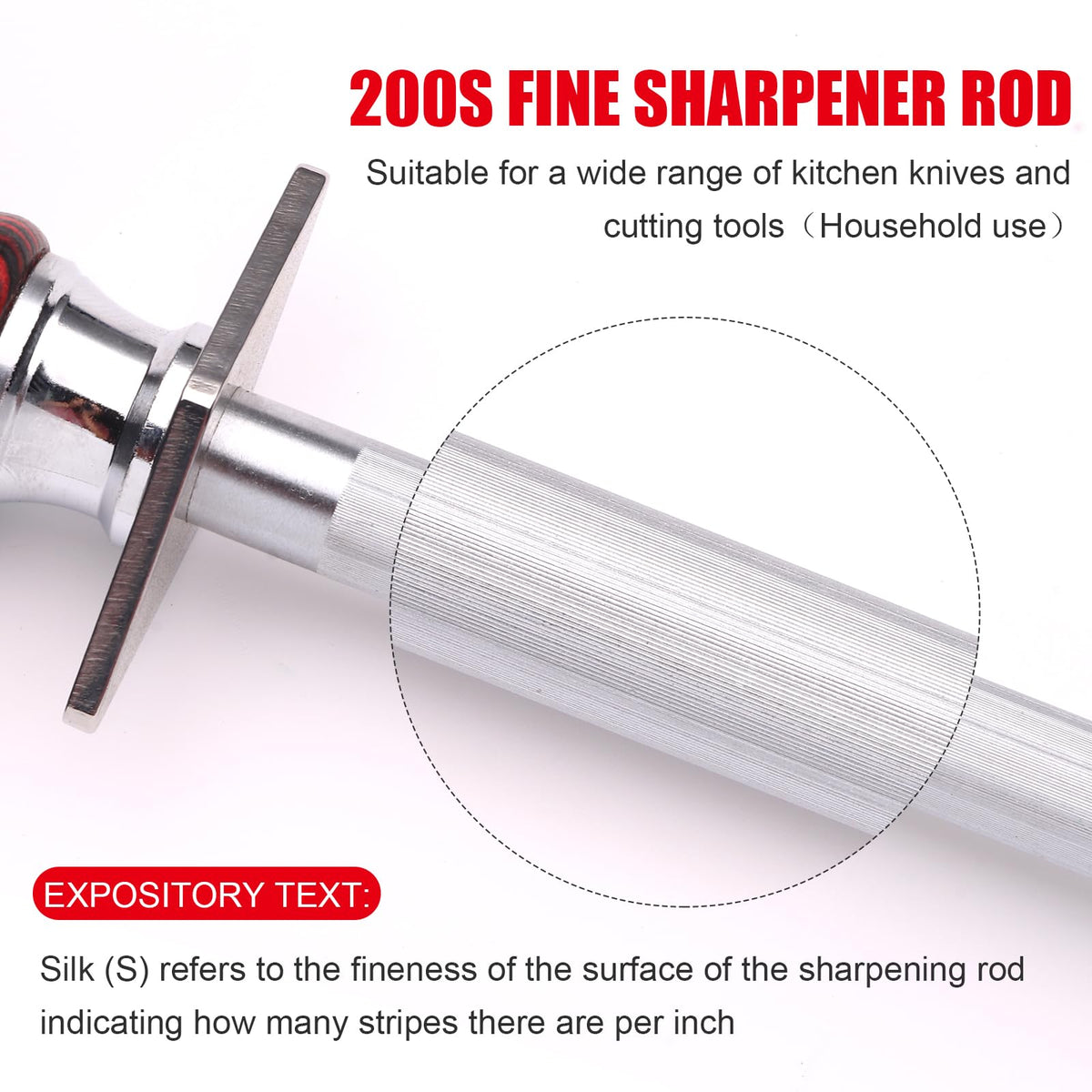 Azhou 12" Professional Knife Sharpener Steel Rod - High Carbon Steel (HRC 63), Fine 200 Grit for Kitchen & Chef Knives, Easy to Use with Non-Slip Wooden Handle & Gift Box