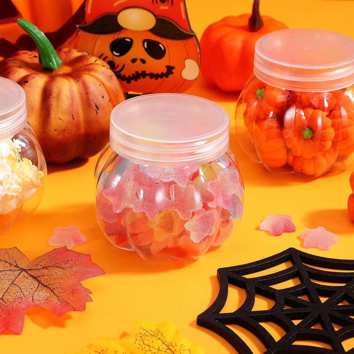 GOOHOCHY Transparent Pumpkin Candy Jar 2.75 Inch Clear Plastic Storage Container for Halloween Party Snacks Wedding Treats and Small Candy Storage