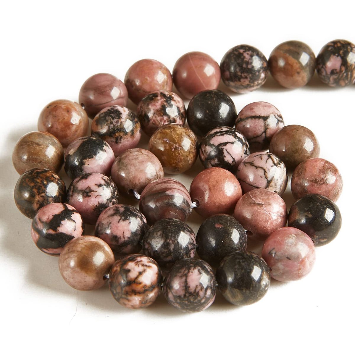 35pcs 10mm Pink Black Rhodochrosite Beads Natural Gemstone Beads Round Loose Beads for Jewelry Making