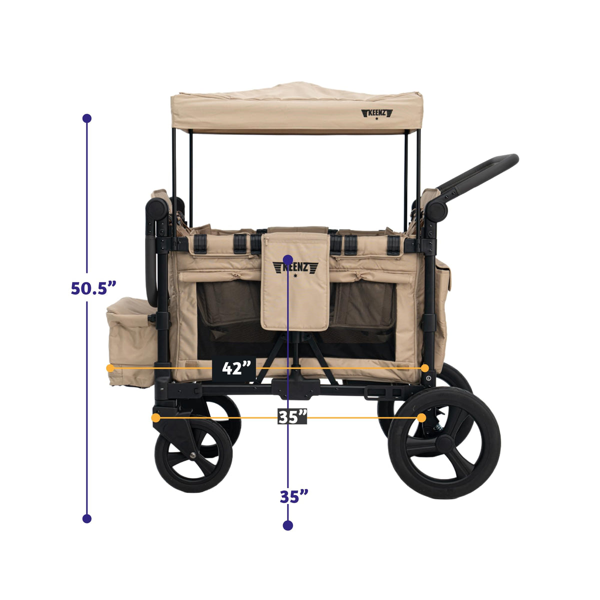 Keenz MOOV 2-Passenger All-Terrain Stroller Wagon with Reclining Seats, Cooler Bin, Push/Pull Handle, and Rubber Wheels – Foldable Wagon for Kids and Toddlers, Mocha