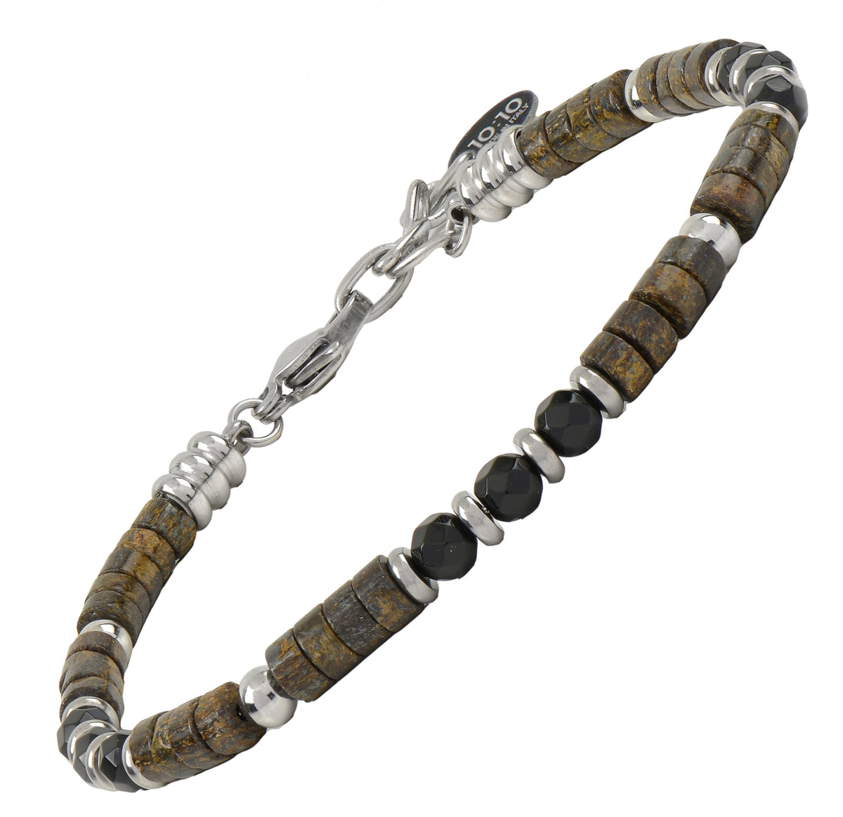 10:10 Beaded Bracelet for Men and Women – Natural Gemstone Bracelet and Stainless Steel – Adjustable, Durable and Elegant – Made in Italy (Bronzite - Agate)