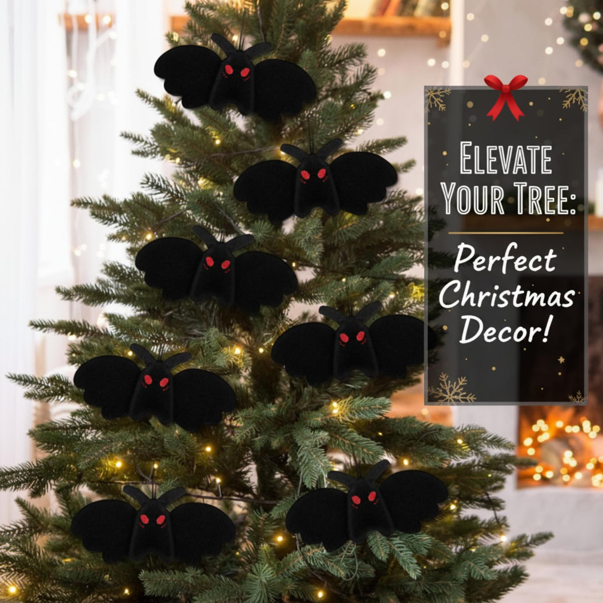 Jenaai 12 Pcs Mothman Christmas Tree Ornament Creepy Goth Stuffed Mothman Animals Decoration Dark Theme Bat Shape for Xmas Tree Fireplace Hanging Home Ornaments Party Gifts (Cute Style)